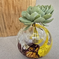 gul-brun-klar-kugle-glasvase-retro-vase